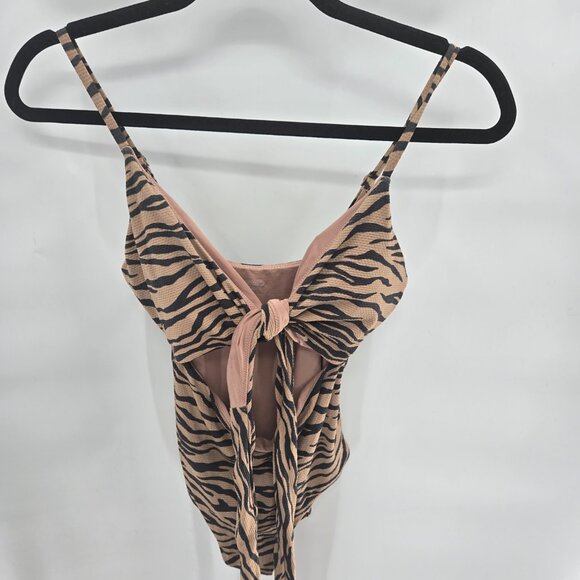 Aerie Brown Black Zebra Print One piece Front Cut-Out Swimsuit Medium - Picture 1 of 8
